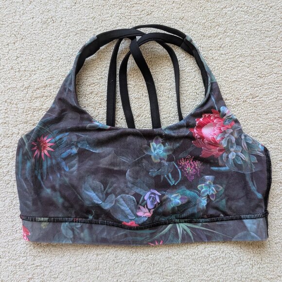 Lululemon Energy Bra Curious Jungle Multi Black Women's 6 Sports Run Yoga Top M - Picture 1 of 7